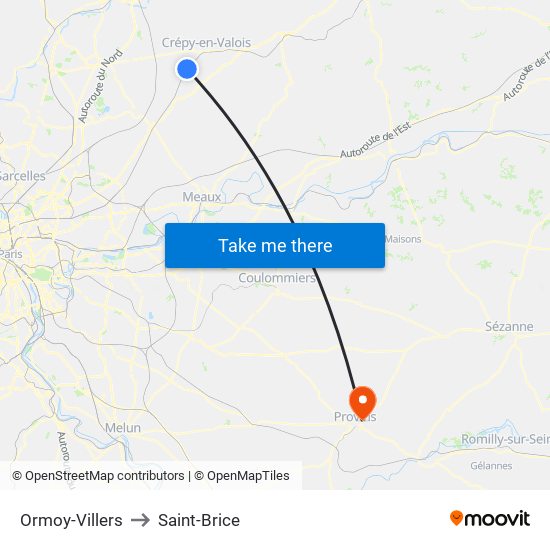 Ormoy-Villers to Saint-Brice map
