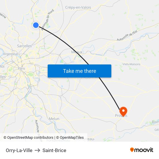Orry-La-Ville to Saint-Brice map