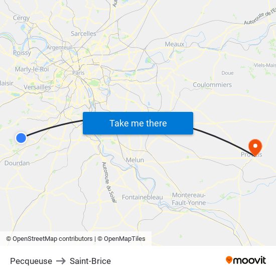 Pecqueuse to Saint-Brice map
