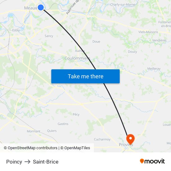 Poincy to Saint-Brice map