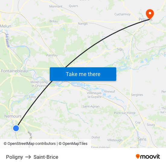 Poligny to Saint-Brice map