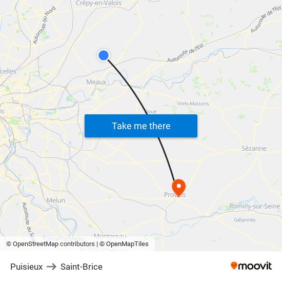 Puisieux to Saint-Brice map