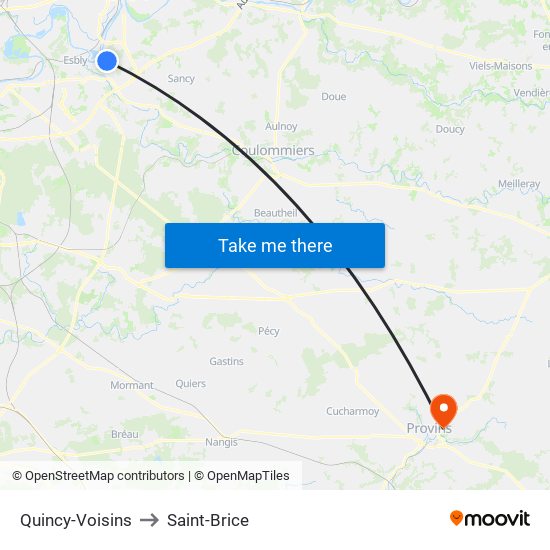 Quincy-Voisins to Saint-Brice map