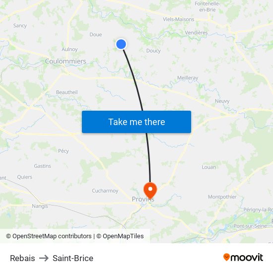Rebais to Saint-Brice map