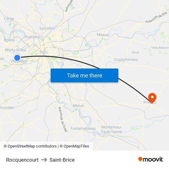 Rocquencourt to Saint-Brice map