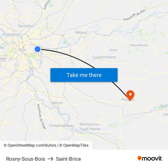 Rosny-Sous-Bois to Saint-Brice map