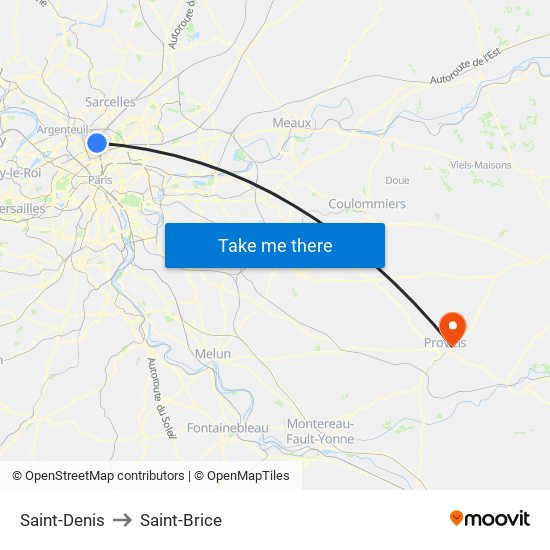 Saint-Denis to Saint-Brice map