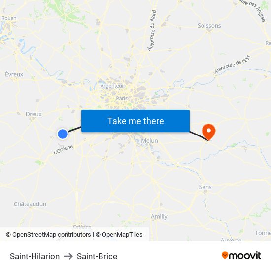 Saint-Hilarion to Saint-Brice map