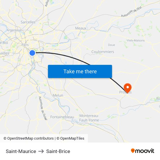 Saint-Maurice to Saint-Brice map
