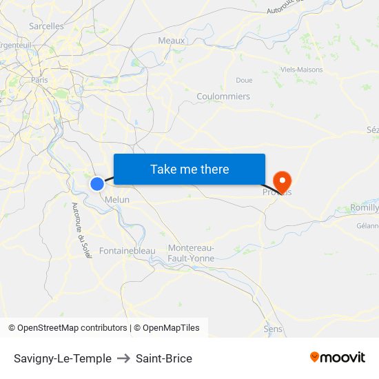 Savigny-Le-Temple to Saint-Brice map
