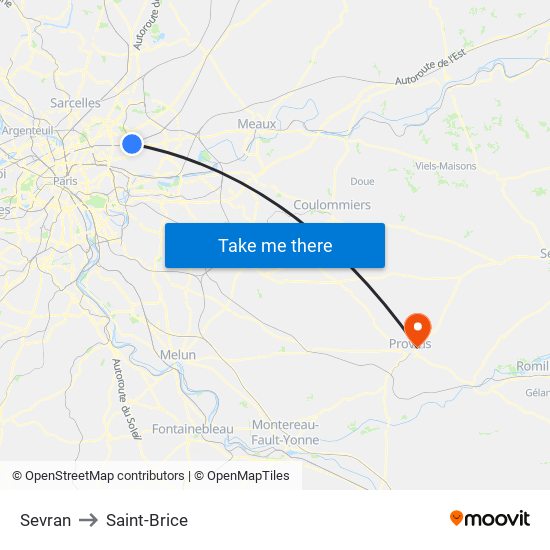 Sevran to Saint-Brice map