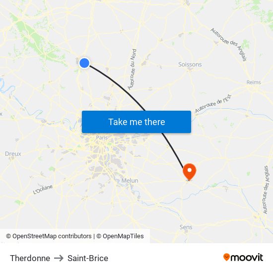 Therdonne to Saint-Brice map