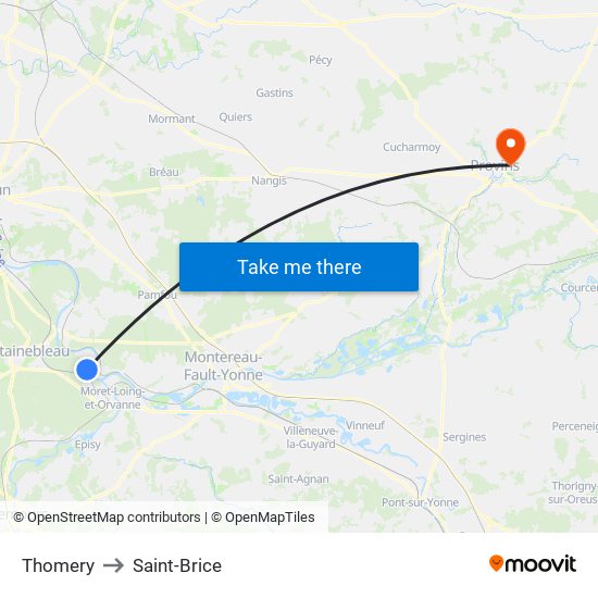Thomery to Saint-Brice map
