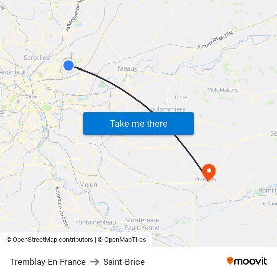Tremblay-En-France to Saint-Brice map
