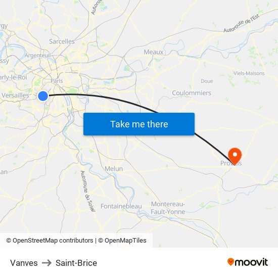 Vanves to Saint-Brice map