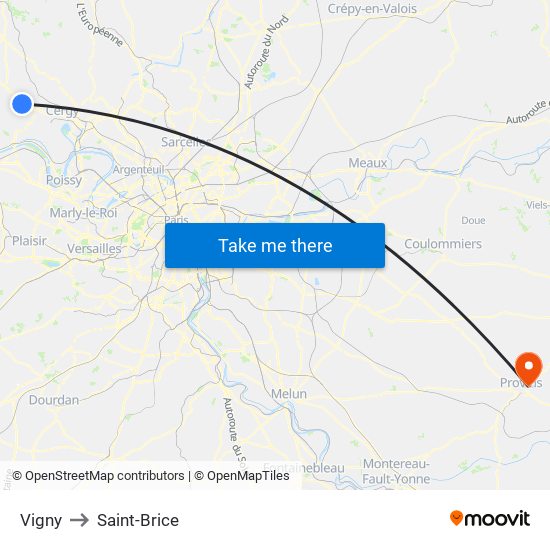 Vigny to Saint-Brice map