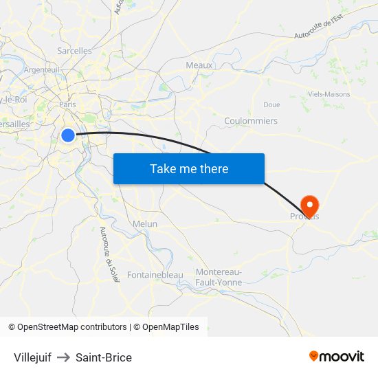 Villejuif to Saint-Brice map