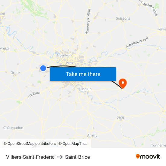Villiers-Saint-Frederic to Saint-Brice map