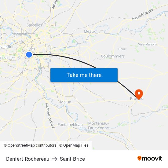 Denfert-Rochereau to Saint-Brice map