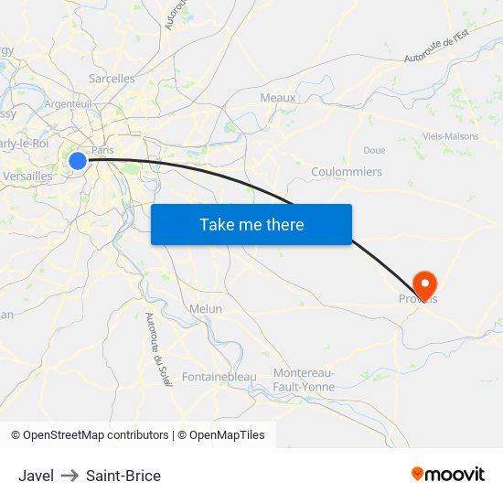 Javel to Saint-Brice map