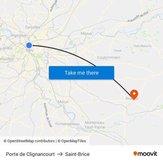 Porte de Clignancourt to Saint-Brice map