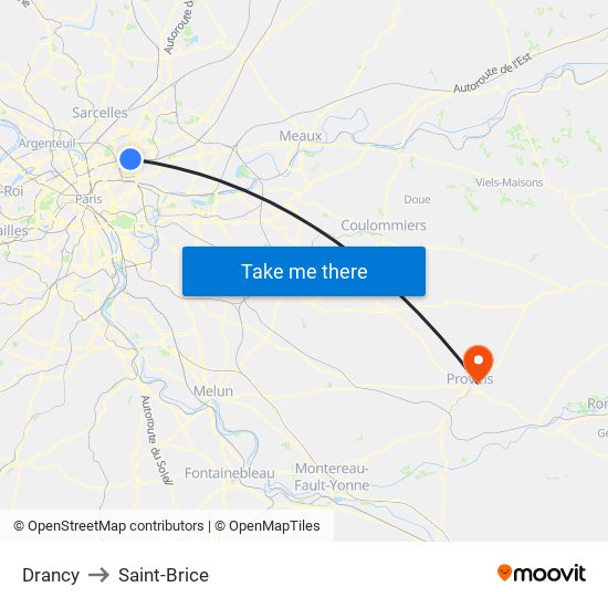 Drancy to Saint-Brice map