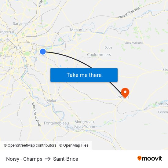 Noisy - Champs to Saint-Brice map