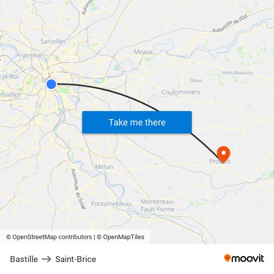 Bastille to Saint-Brice map