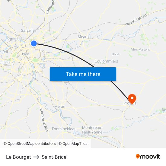 Le Bourget to Saint-Brice map