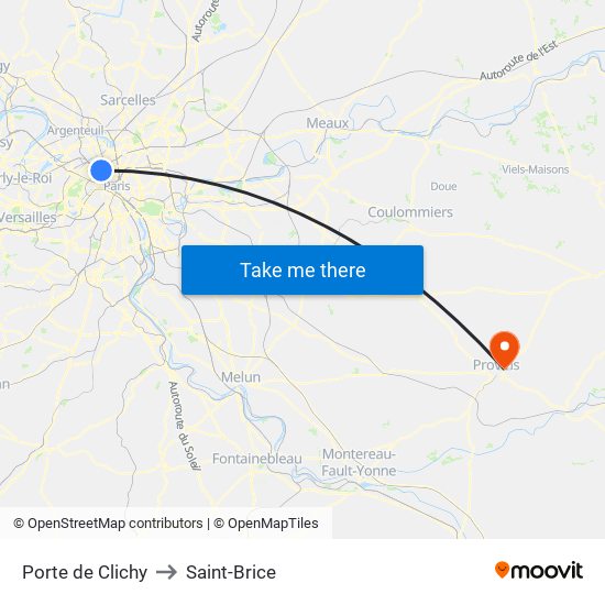 Porte de Clichy to Saint-Brice map