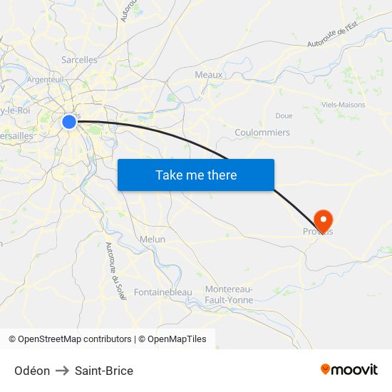 Odéon to Saint-Brice map