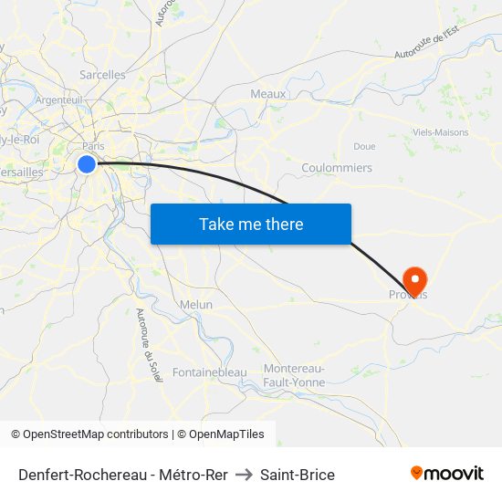 Denfert-Rochereau - Métro-Rer to Saint-Brice map