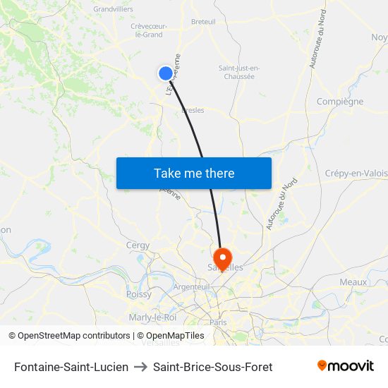 Fontaine-Saint-Lucien to Saint-Brice-Sous-Foret map