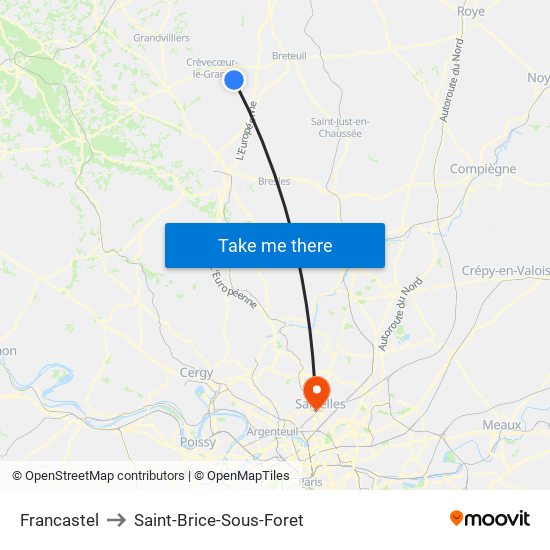 Francastel to Saint-Brice-Sous-Foret map