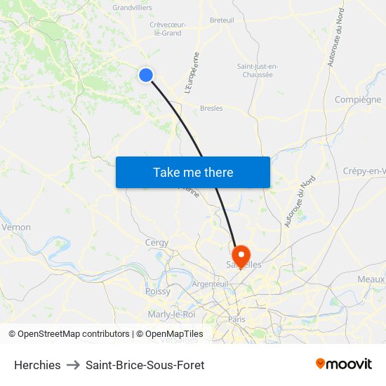 Herchies to Saint-Brice-Sous-Foret map