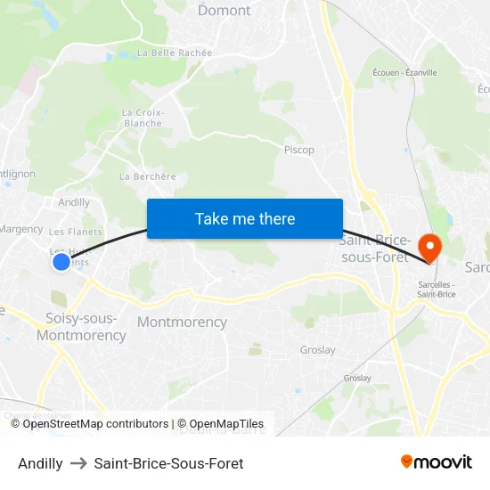 Andilly to Saint-Brice-Sous-Foret map