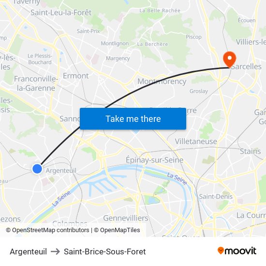 Argenteuil to Saint-Brice-Sous-Foret map