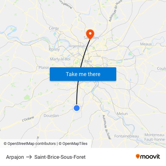 Arpajon to Saint-Brice-Sous-Foret map