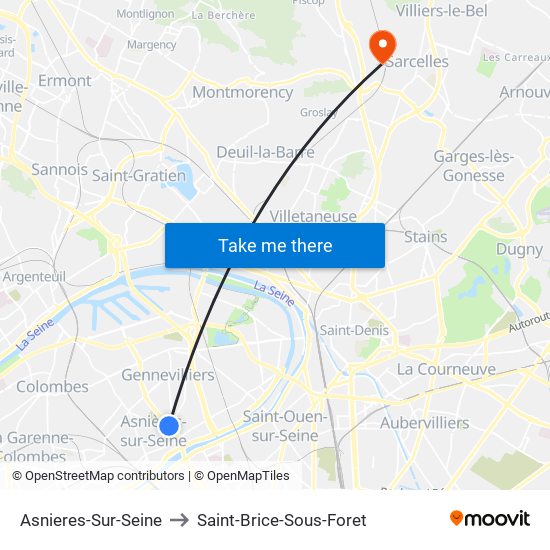 Asnieres-Sur-Seine to Saint-Brice-Sous-Foret map
