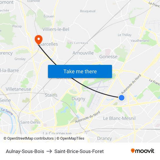 Aulnay-Sous-Bois to Saint-Brice-Sous-Foret map