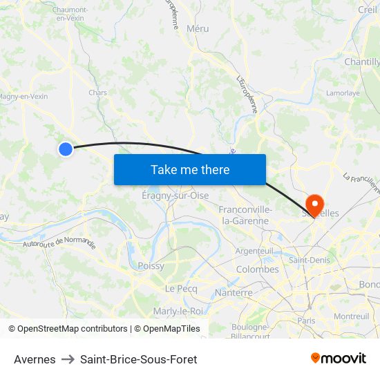Avernes to Saint-Brice-Sous-Foret map