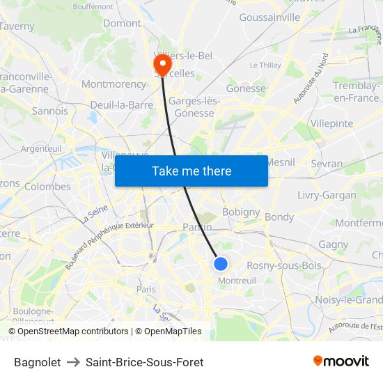 Bagnolet to Saint-Brice-Sous-Foret map