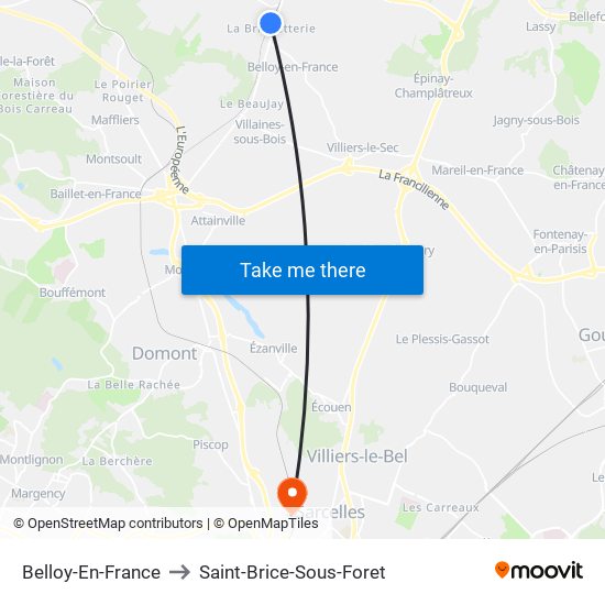 Belloy-En-France to Saint-Brice-Sous-Foret map