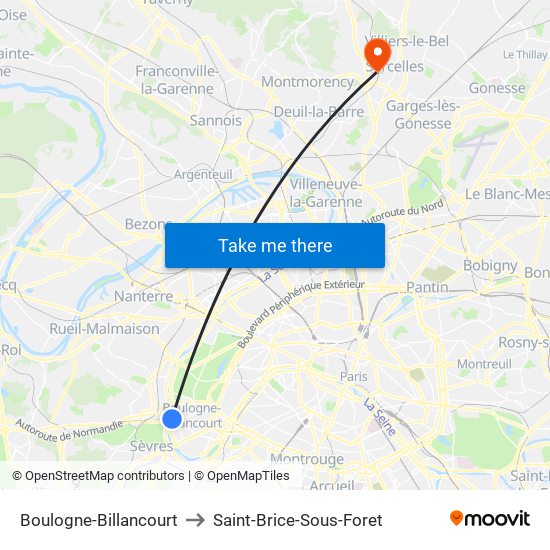 Boulogne-Billancourt to Saint-Brice-Sous-Foret map