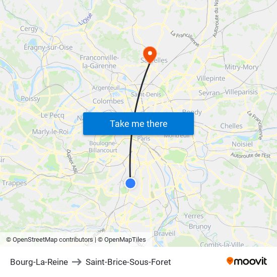 Bourg-La-Reine to Saint-Brice-Sous-Foret map