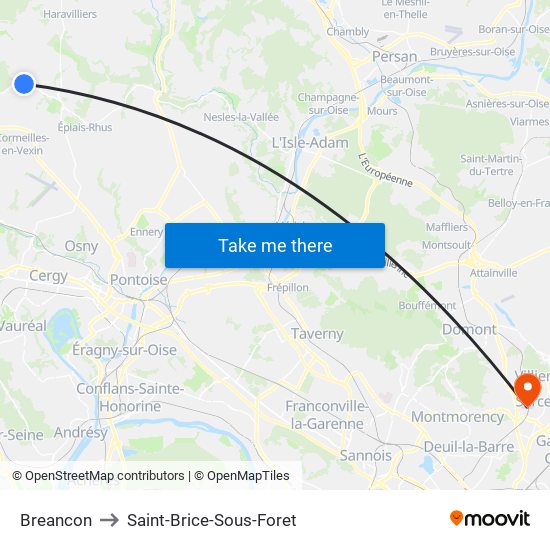 Breancon to Saint-Brice-Sous-Foret map