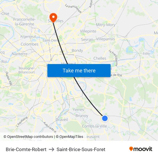 Brie-Comte-Robert to Saint-Brice-Sous-Foret map