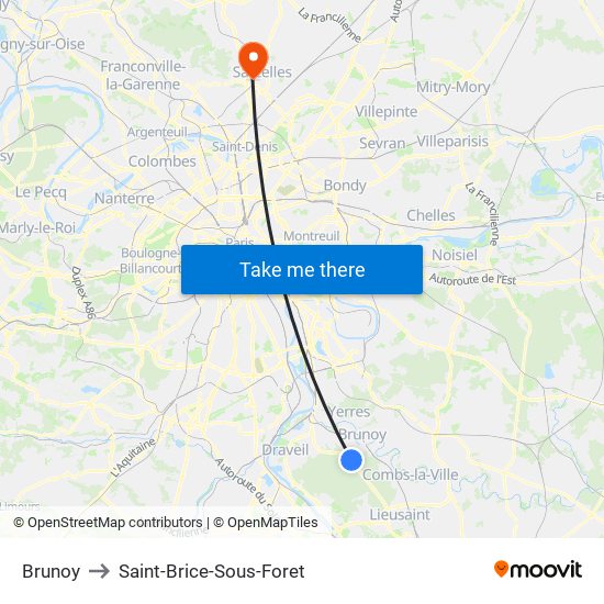 Brunoy to Saint-Brice-Sous-Foret map