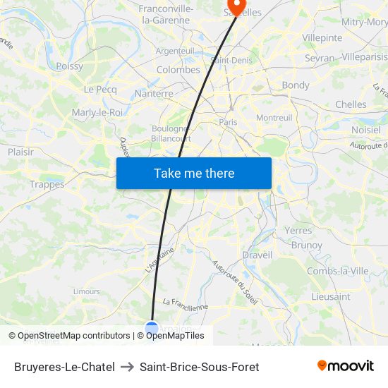 Bruyeres-Le-Chatel to Saint-Brice-Sous-Foret map