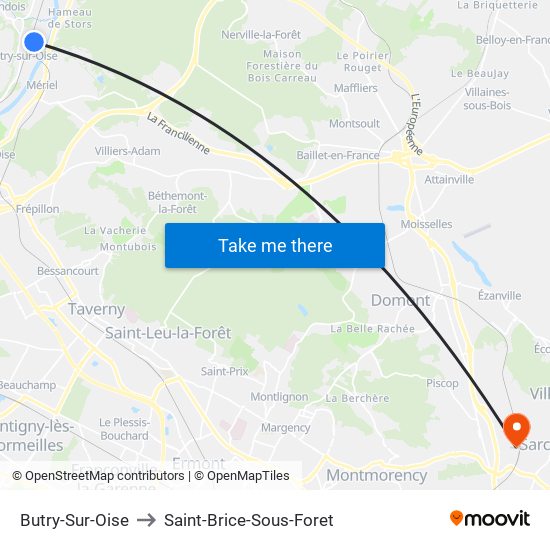 Butry-Sur-Oise to Saint-Brice-Sous-Foret map